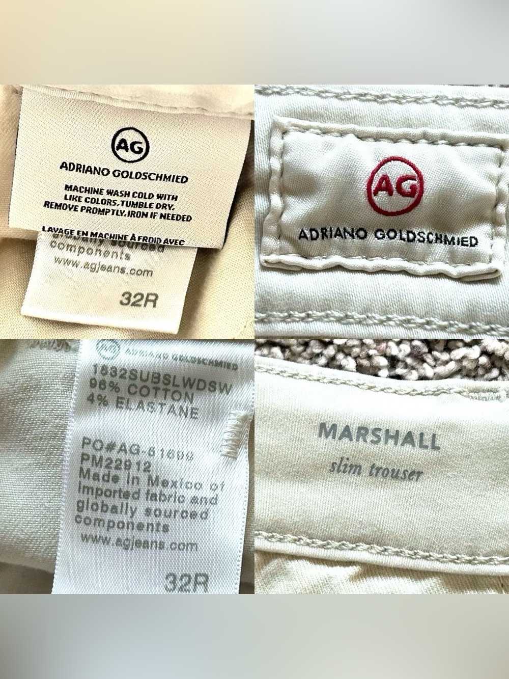 AG Adriano Goldschmied Marshall Slim Trouser Pant Cotton Desert Storm Mens 32x34 - Picture 10 of 15